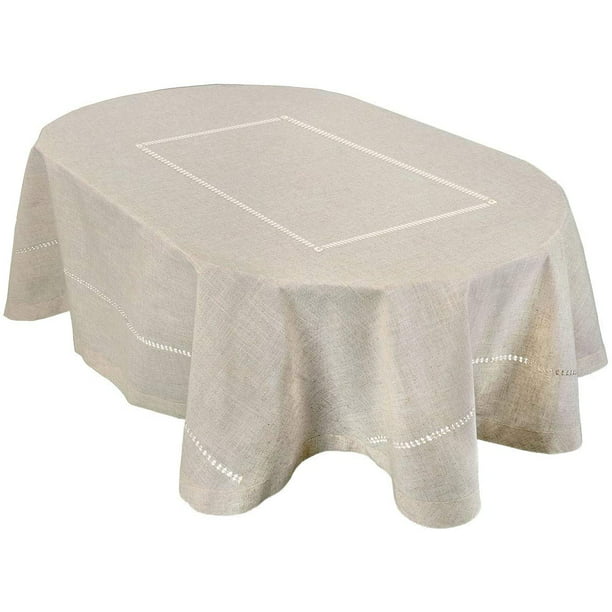 HEMSTITCH Table Cloth 100% Cotton WHITE 8 Sizes RECTANGLE ROUND and SQUARE